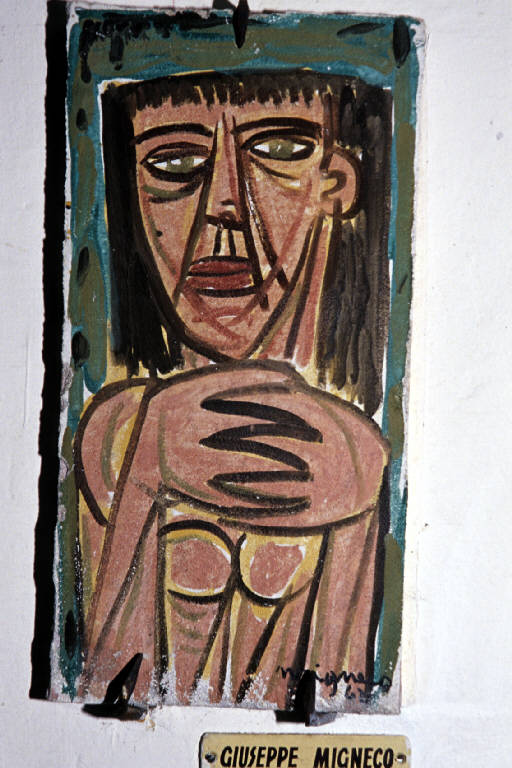 Busto di donna (dipinto murale) di Migneco, Giuseppe (seconda metà sec. XX)