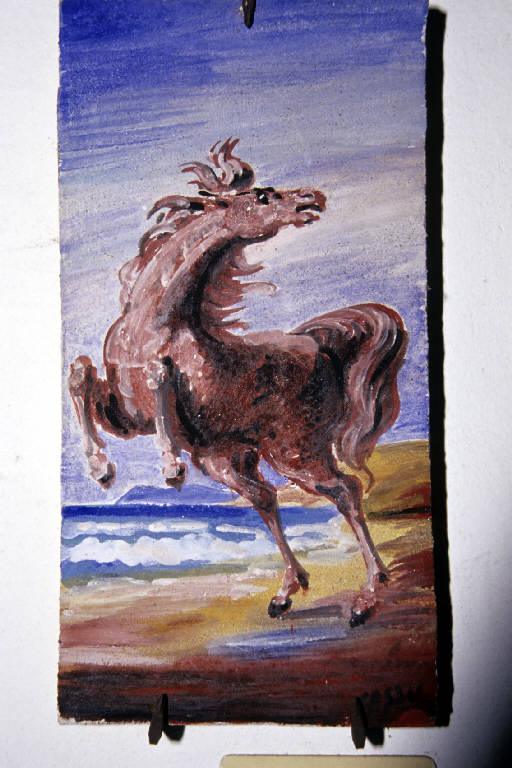 Cavallo sulla spiaggia (dipinto murale) di Sassu, Aligi (seconda metà sec. XX)