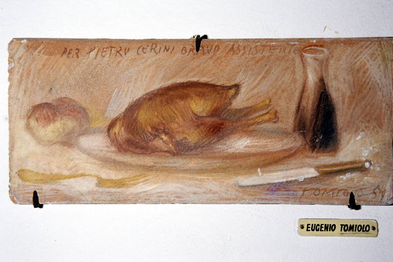 Pollo arrosto (dipinto murale) di Tomiolo, Eugenio (seconda metà sec. XX)