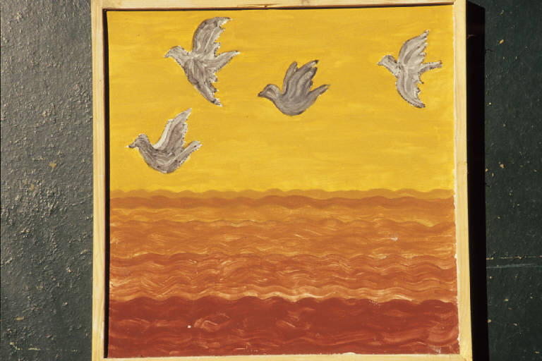 Quattro colombi (dipinto murale) di Matranga, Angela (seconda metà sec. XX)