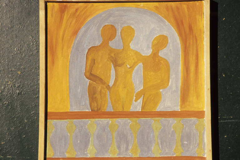 Tre figure al balcone (dipinto murale) di Scala, Marzia (seconda metà sec. XX)