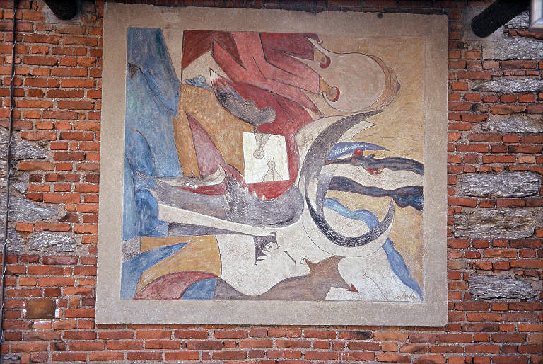 Corrida, Toro (dipinto murale) di Dova Gianni (terzo quarto sec. XX)