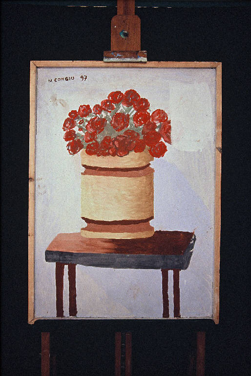 Vaso con fiori (dipinto murale) di Congiu Nino (ultimo quarto sec. XX)