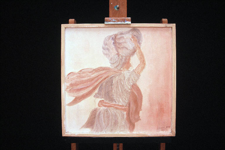 Donna con fardello in testa, Figura femminile (dipinto murale) di Jans Jean François (ultimo quarto sec. XX)
