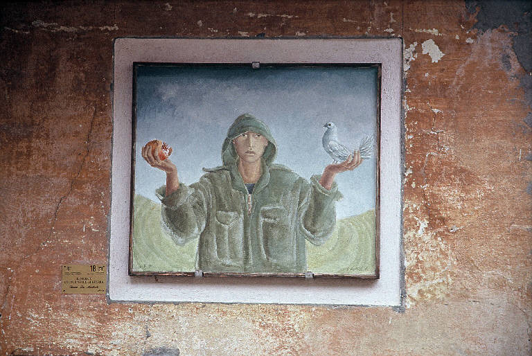Il soldato che non vuole la guerra, Soldato (dipinto murale) di De Micheli Gioxe (ultimo quarto sec. XX)