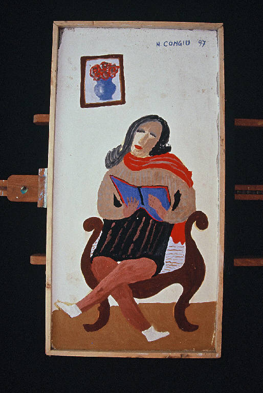 Figura femminile che legge (dipinto murale) di Congiu Nino (ultimo quarto sec. XX)