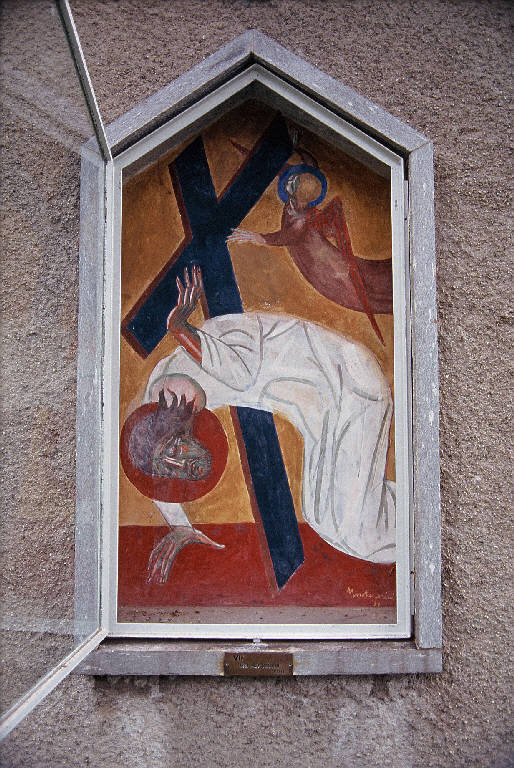Gesù cade per la seconda volta, Cristo cade sotto la croce (via crucis) di Montanarini Luigi (terzo quarto sec. XX)