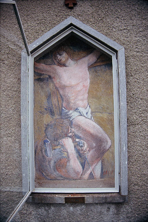 Gesù inchiodato alla croce, Cristo inchiodato alla croce (via crucis) di Sassu Aligi (terzo quarto sec. XX)
