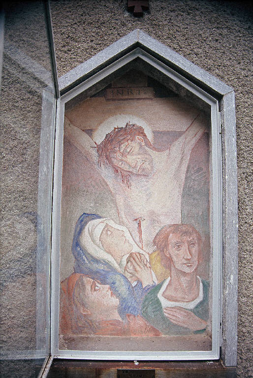 Gesù muore sulla croce, Crocifissione di Cristo (via crucis) di Carpi Aldo (terzo quarto sec. XX)