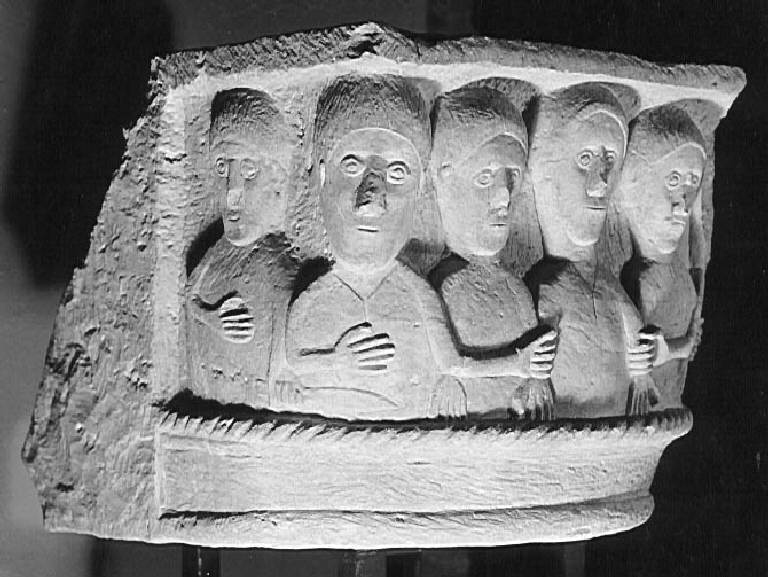 Figure maschili (capitello istoriato) - ambito lombardo pavese (fine sec. XI)