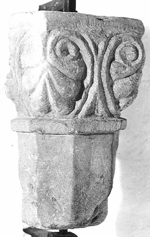 Motivi decorativi vegetali stilizzati (capitello con colonna a sezione poligonale) - ambito lombardo pavese (fine sec. XII)
