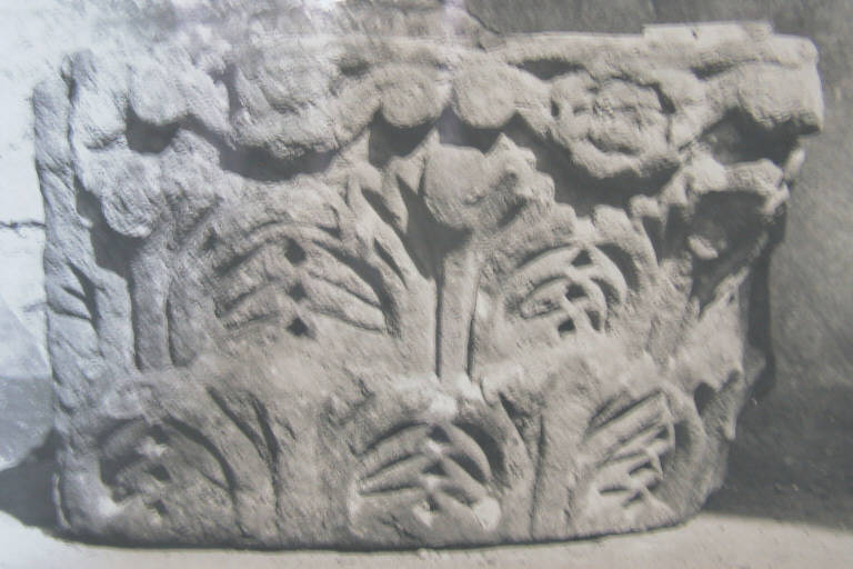 Motivi decorativi vegetali e floreali (capitello a rilievo) - ambito pavese (secondo quarto sec. XII)