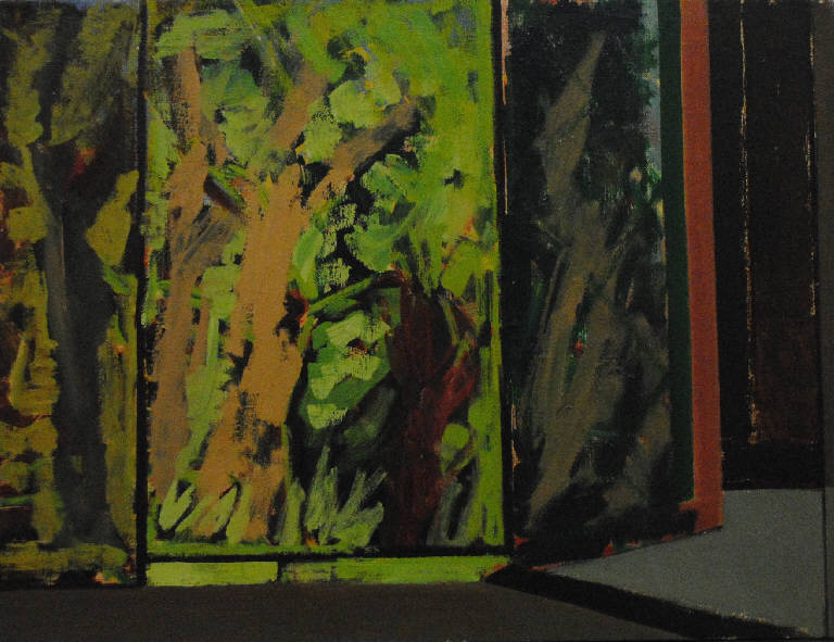 Finestra e bosco, paesaggio con architetture (dipinto) di Pentich, Graziana (seconda metà sec. XX)