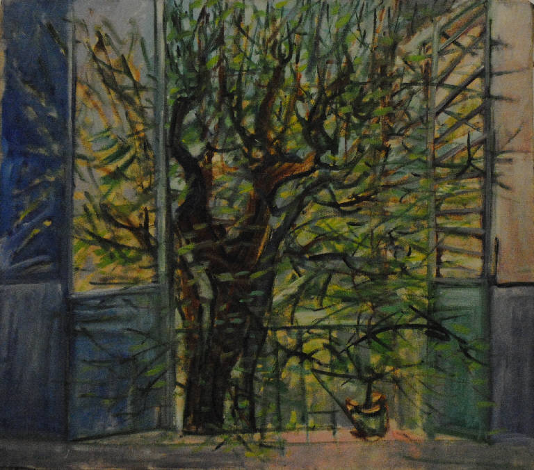 Porta-finestra sul giardino (dipinto) di Pentich, Graziana (terzo quarto sec. XX)