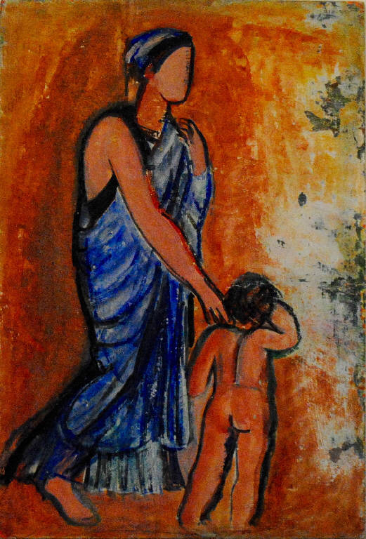 Donna e fanciullo (da "Amore pentito" - Pompei) (dipinto) di Pentich, Graziana (terzo quarto sec. XX)