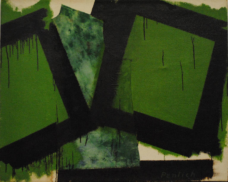 Squadratura e campi verdi (dipinto) di Pentich, Graziana (terzo quarto sec. XX)