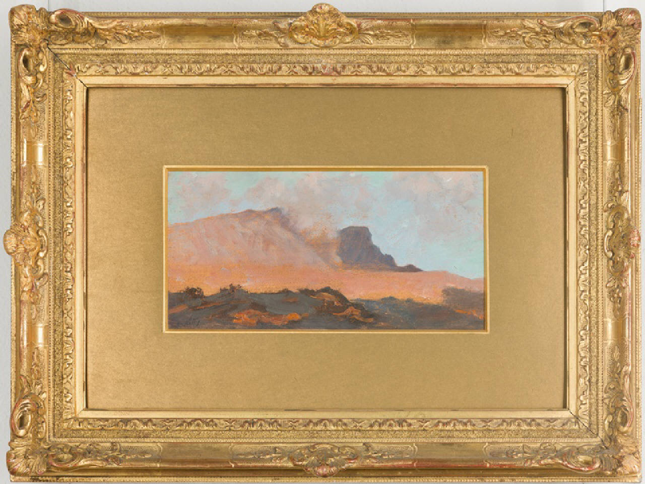 Sulle falde del Vesuvio, veduta del vesuvio (dipinto) di De Nittis Giuseppe (terzo quarto sec. XIX)