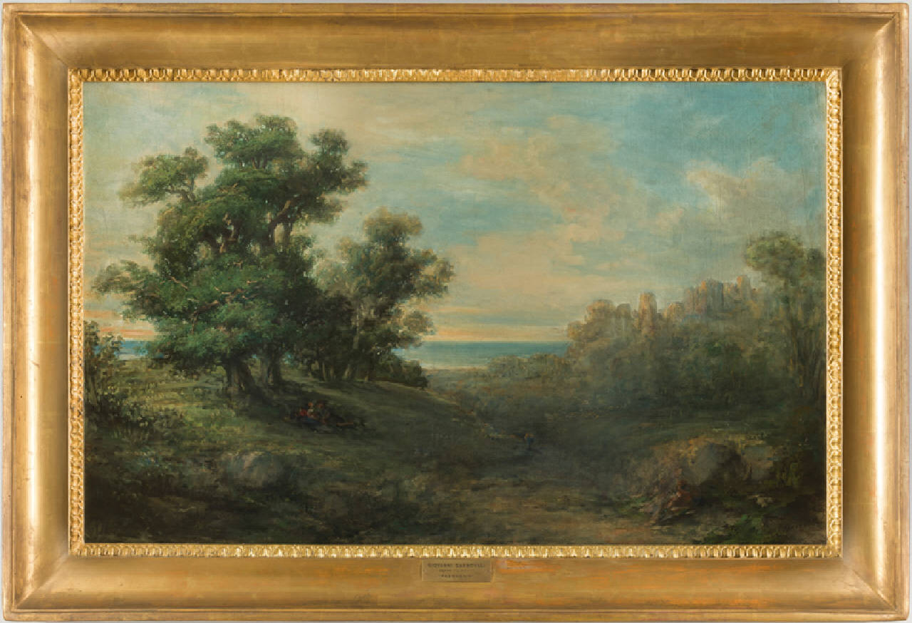 Paesaggio dai grandi alberi, paesaggio (dipinto) di Carnovali Giovanni detto il Piccio (metà sec. XIX)