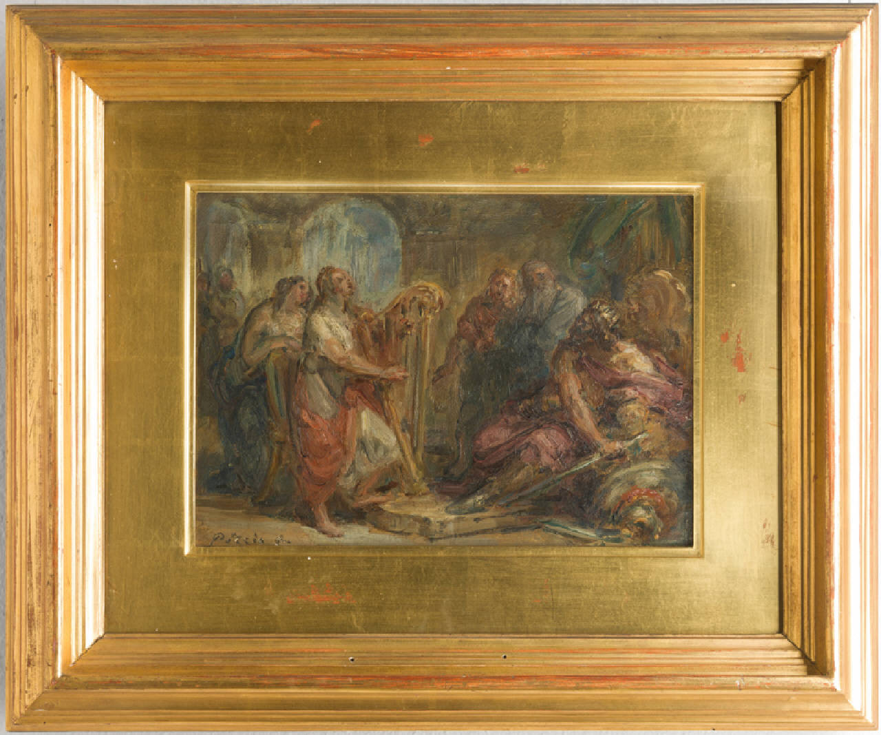 Davide placa Saul col canto, davide calma le furie del re saul (dipinto) di Carnovali Giovanni detto il Piccio (metà sec. XIX)