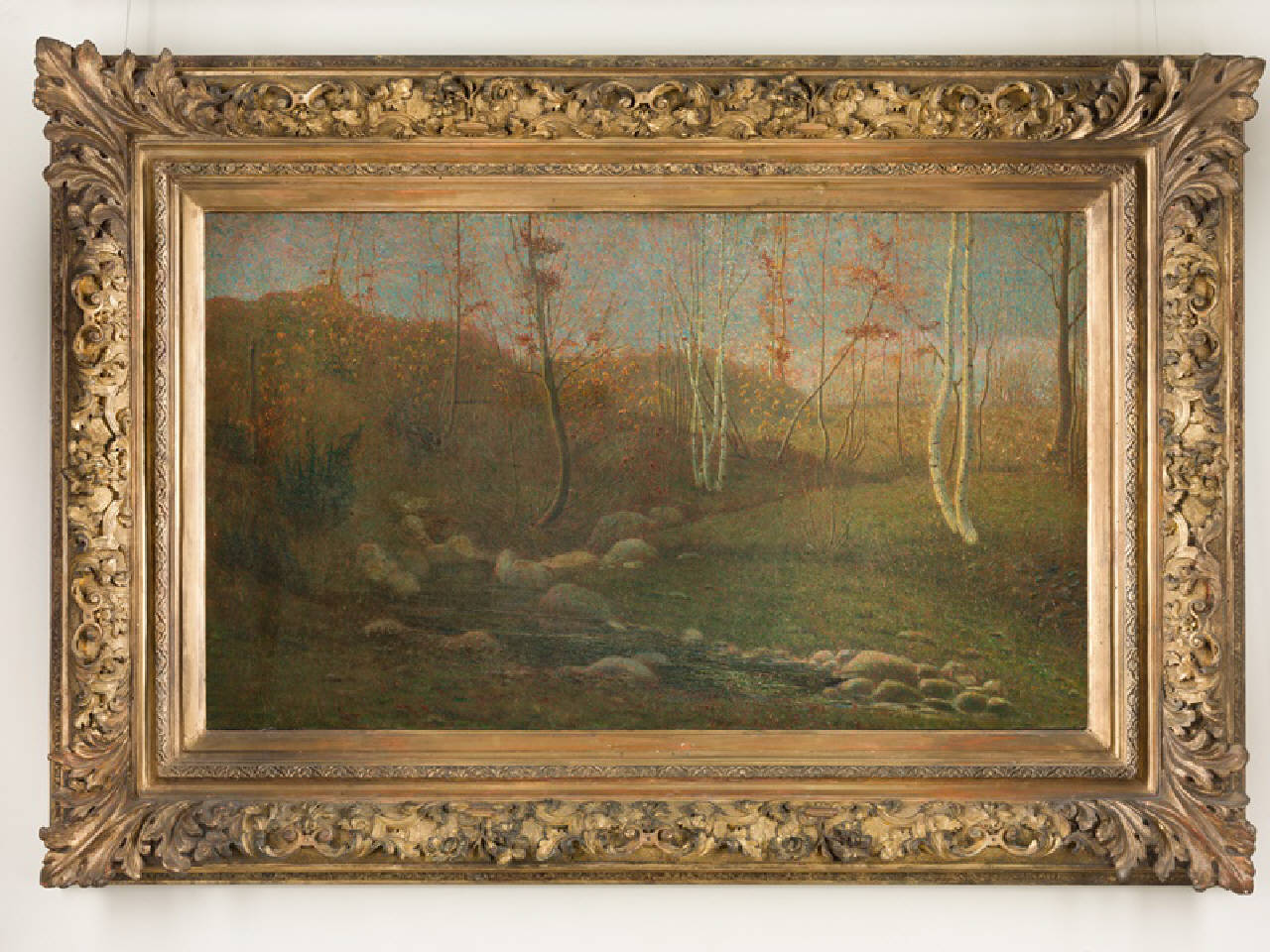 Poema invernale - La sorgente (La buona sorgente), paesaggio con bosco e ruscello (dipinto) di Grubicy De Dragon Vittore (fine/inizio secc. XIX/ XX)