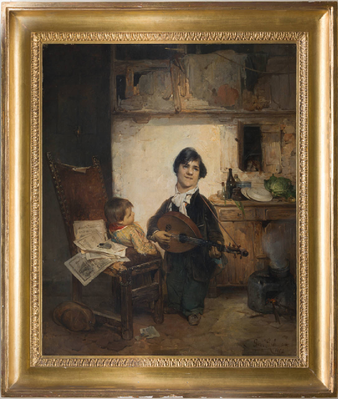 Sciancato che suona il mandolino (Il cantastorie), suonatore di mandolino (dipinto) di Induno Gerolamo (metà sec. XIX)