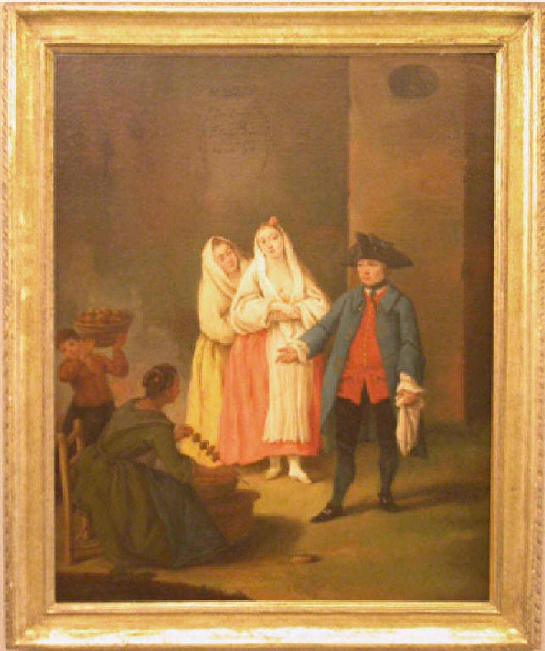 Venditrice di mele cotte, contadini (dipinto) di Longhi Pietro (sec. XVIII)