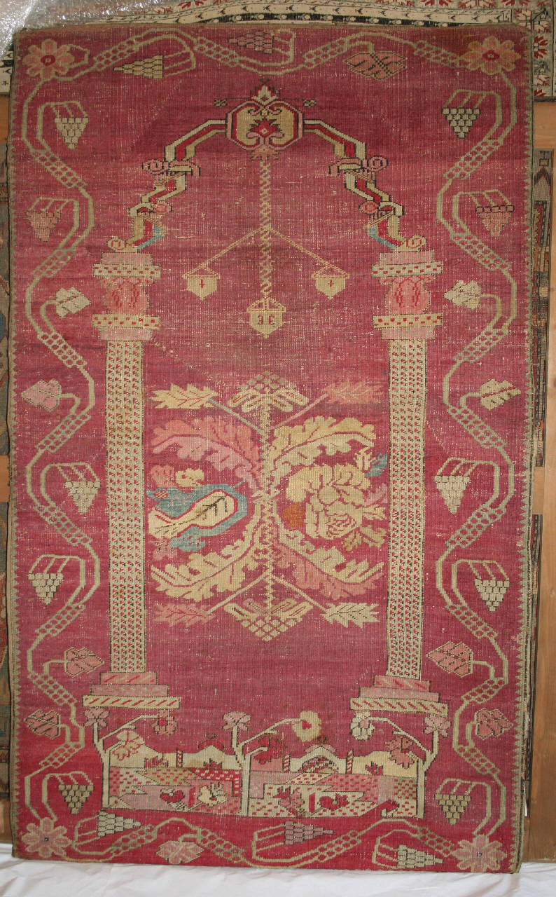 Tappeto da preghiera, motivi ornamentali (tappeto) - arte anatolica - Ghiordes (sec. XVIII)