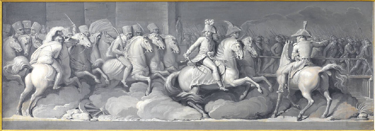 Napoleone Bonaparte alla battaglia del ponte di Lodi (10 maggio 1796), battaglia di napoleone al ponte di lodi (dipinto) di Appiani Andrea (inizio sec. XIX)