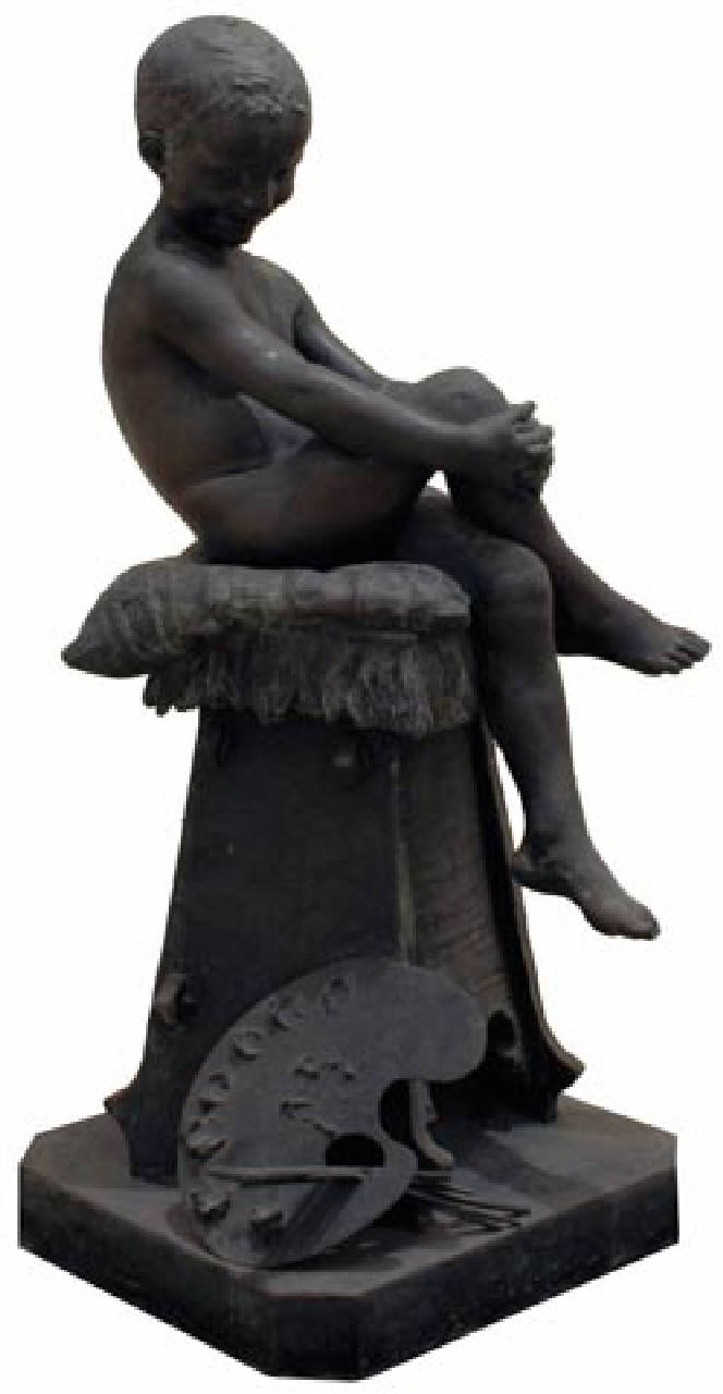 In riposo, bambino ridente seduto con la gamba accavallata (statua) di Secchi Luigi (ultimo quarto sec. XIX)