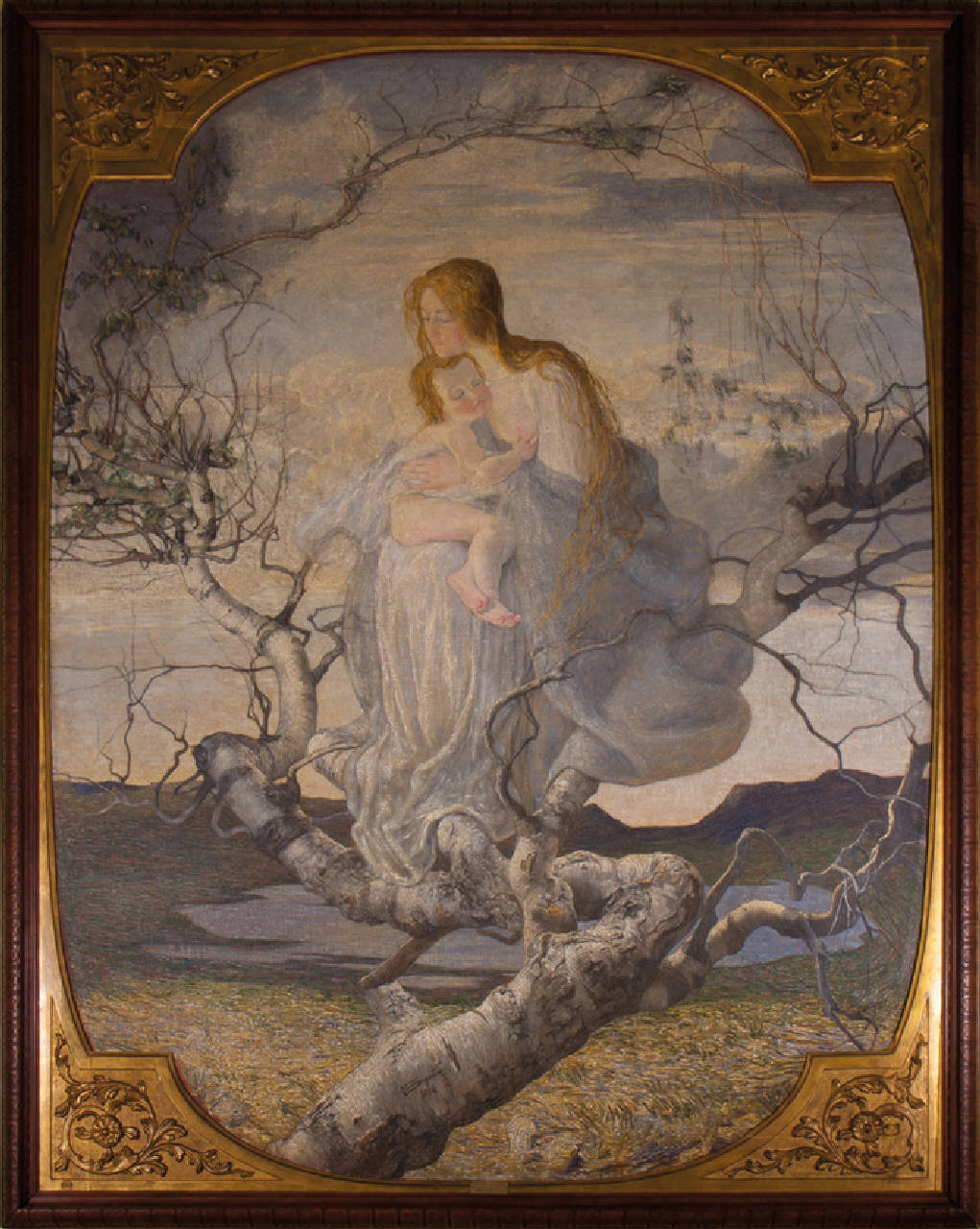 L'angelo della vita, figura femminile con bambino in un paesaggio (dipinto) di Segantini Giovanni (fine sec. XIX)