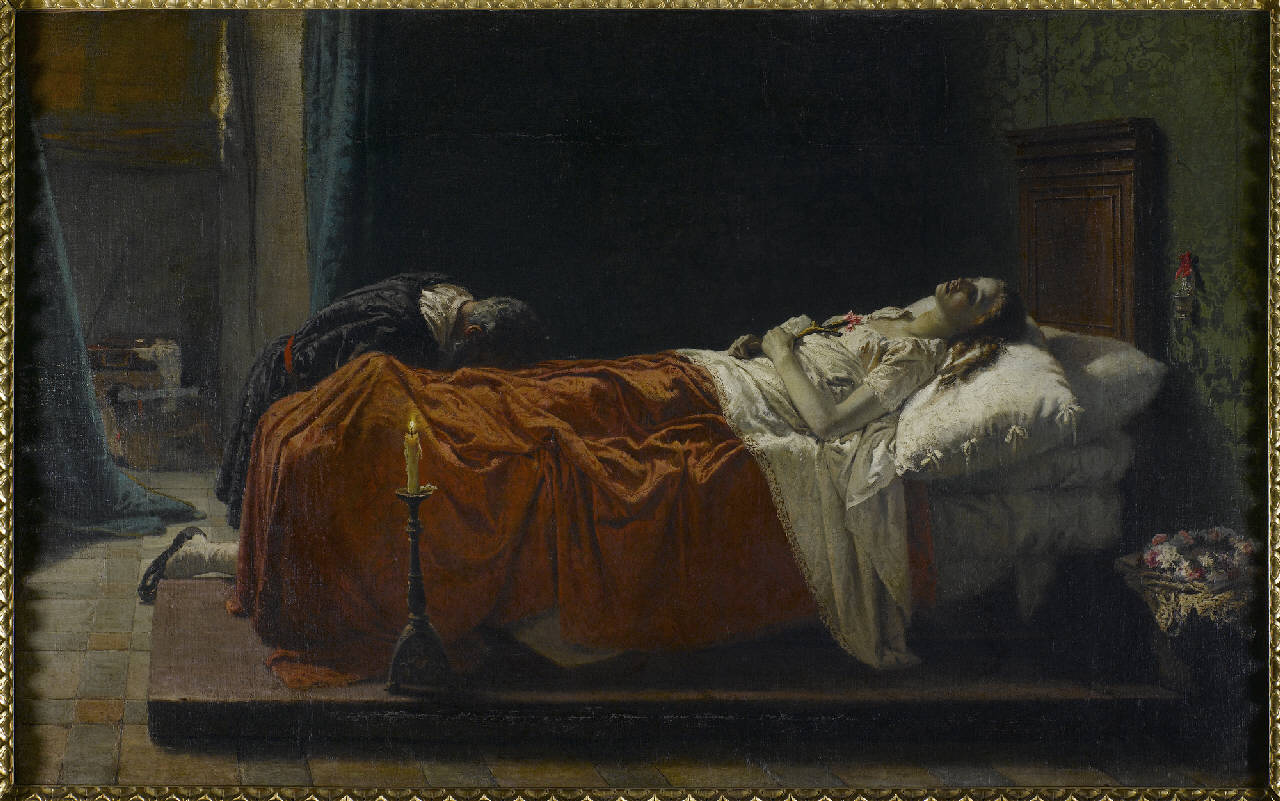 La morte della figlia del Tintoretto, morte figlia Tintoretto (dipinto) di Pagliano Eleuterio (terzo quarto sec. XIX)