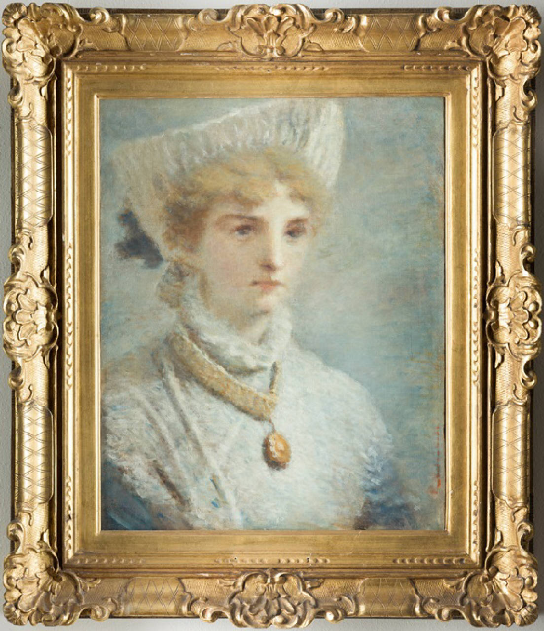 Giovinetta in bianco, donna giovane, contessa arrivabene (dipinto) di Ranzoni Daniele (ultimo quarto sec. XIX)