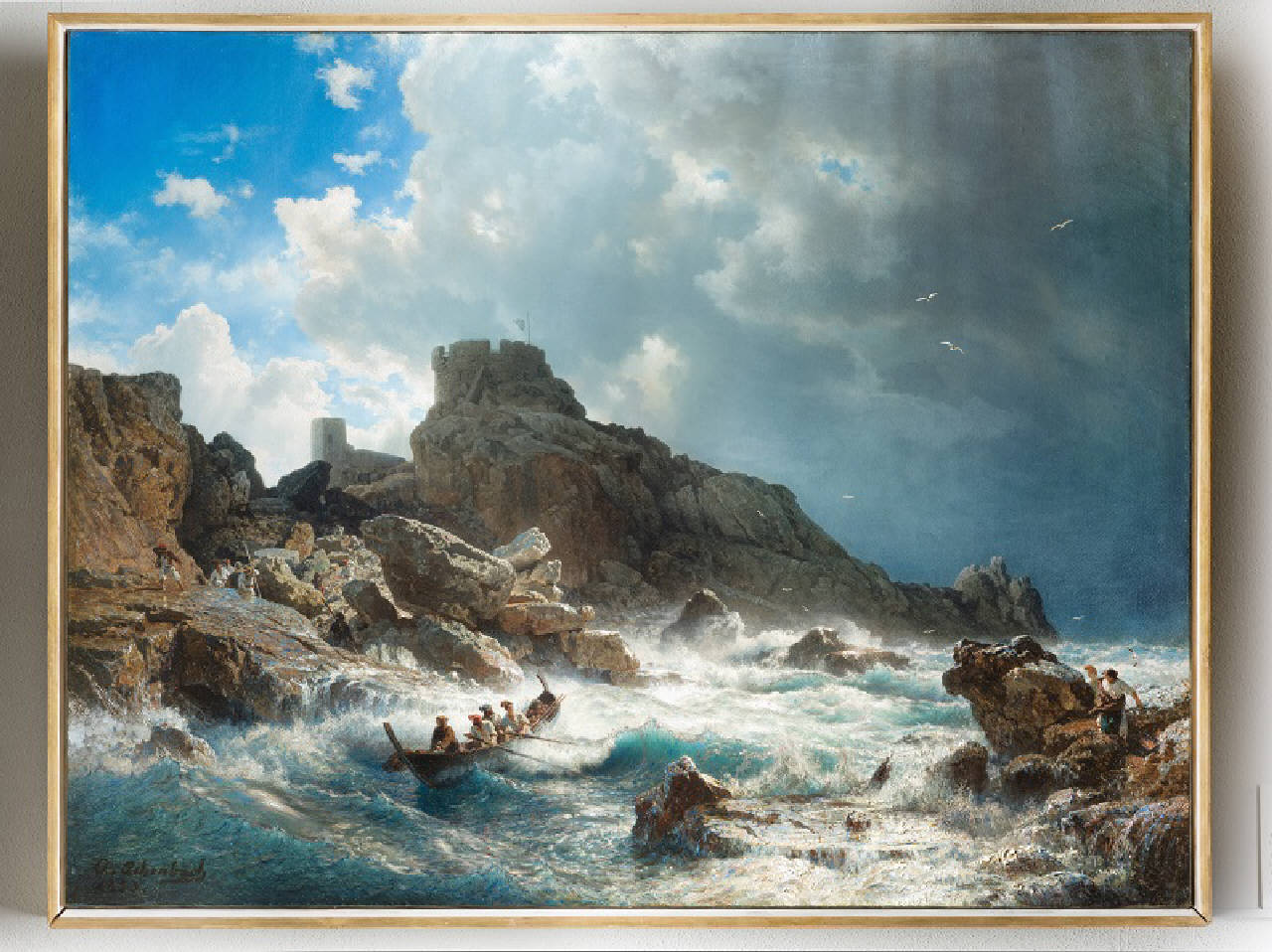 Marina agitata sotto un cielo burrascoso, Paesaggio marino in tempesta (dipinto) di Achenbach Andrea (metà sec. XIX)