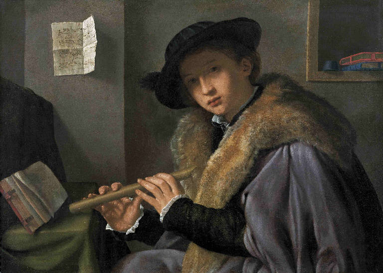 Flautista, Giovane gentiluomo con flauto (dipinto) di Savoldo, Giovanni Girolamo (sec. XVI)