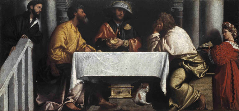 Cena in Emmaus (dipinto) di Bonvicino, Alessandro detto Moretto (sec. XVI)