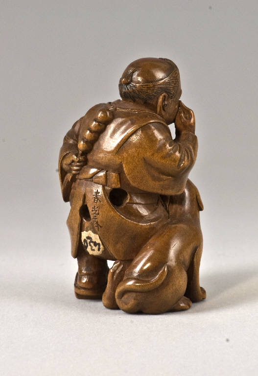 Bambino con cane, Bambino e animale (scultura) di Shunkosai (metà sec. XIX)