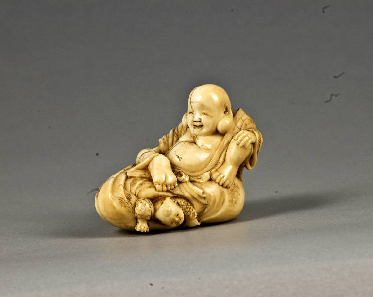 Hotei e karako, DIVINITA' e BAMBINO (scultura) di Komin (ultimo quarto sec. XIX)