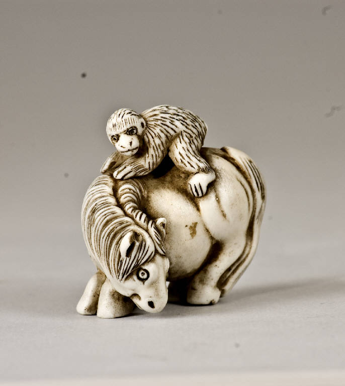 Scimmia e cavallo, ANIMALI (scultura) di Masakazu (metà sec. XIX)