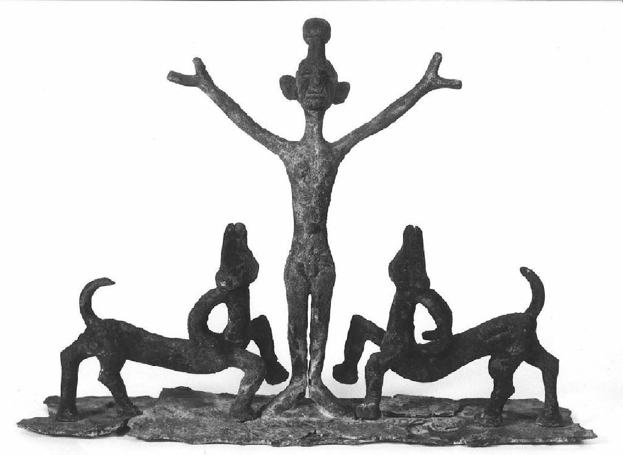 Figura antropomorfa con coppia di animali (gruppo scultoreo) - Manifattura persiana (sec. XII a.C.)