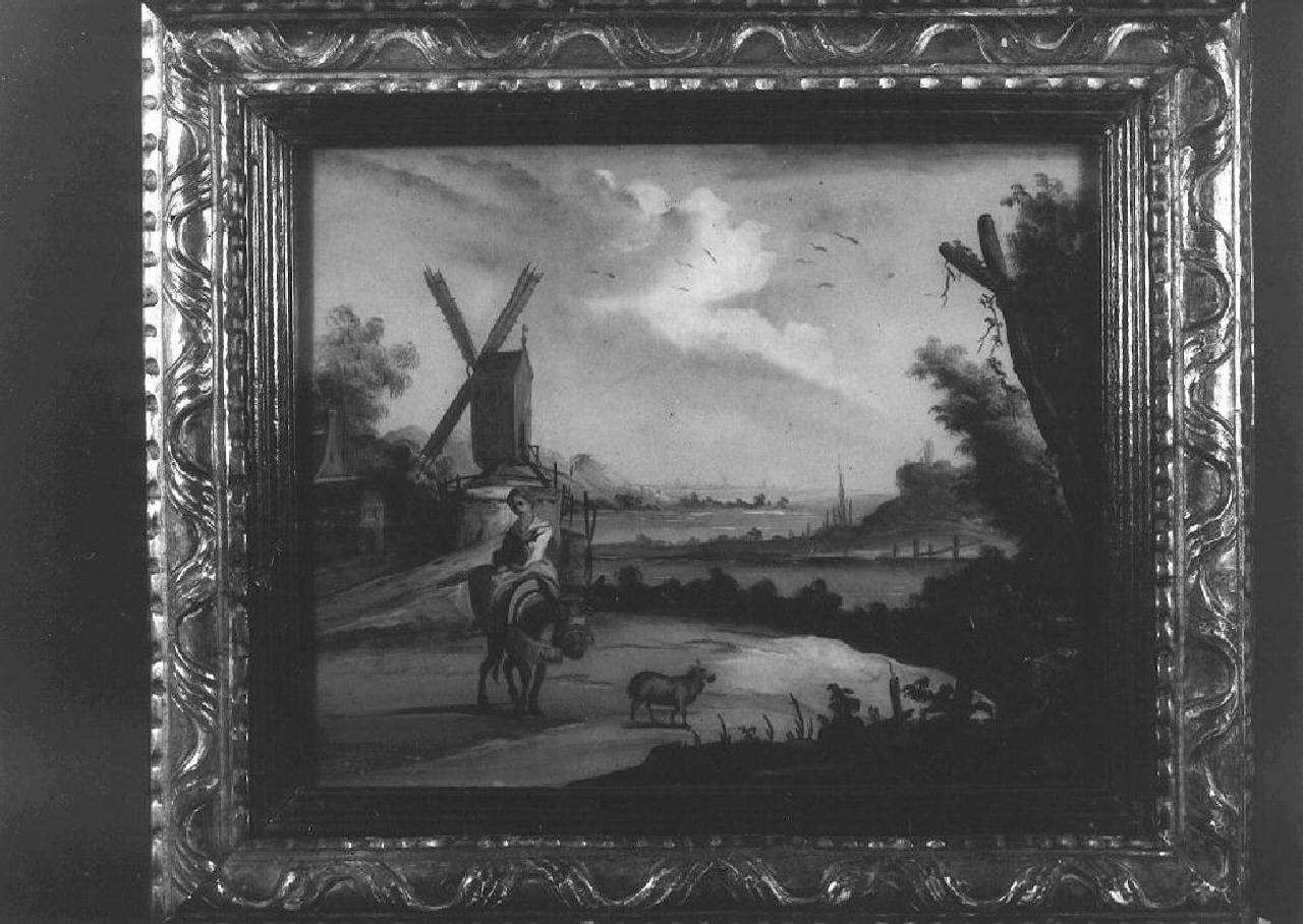paesaggio con contadina a cavallo di un asino (dipinto) - Ambito veneziano (inizio sec. XIX)