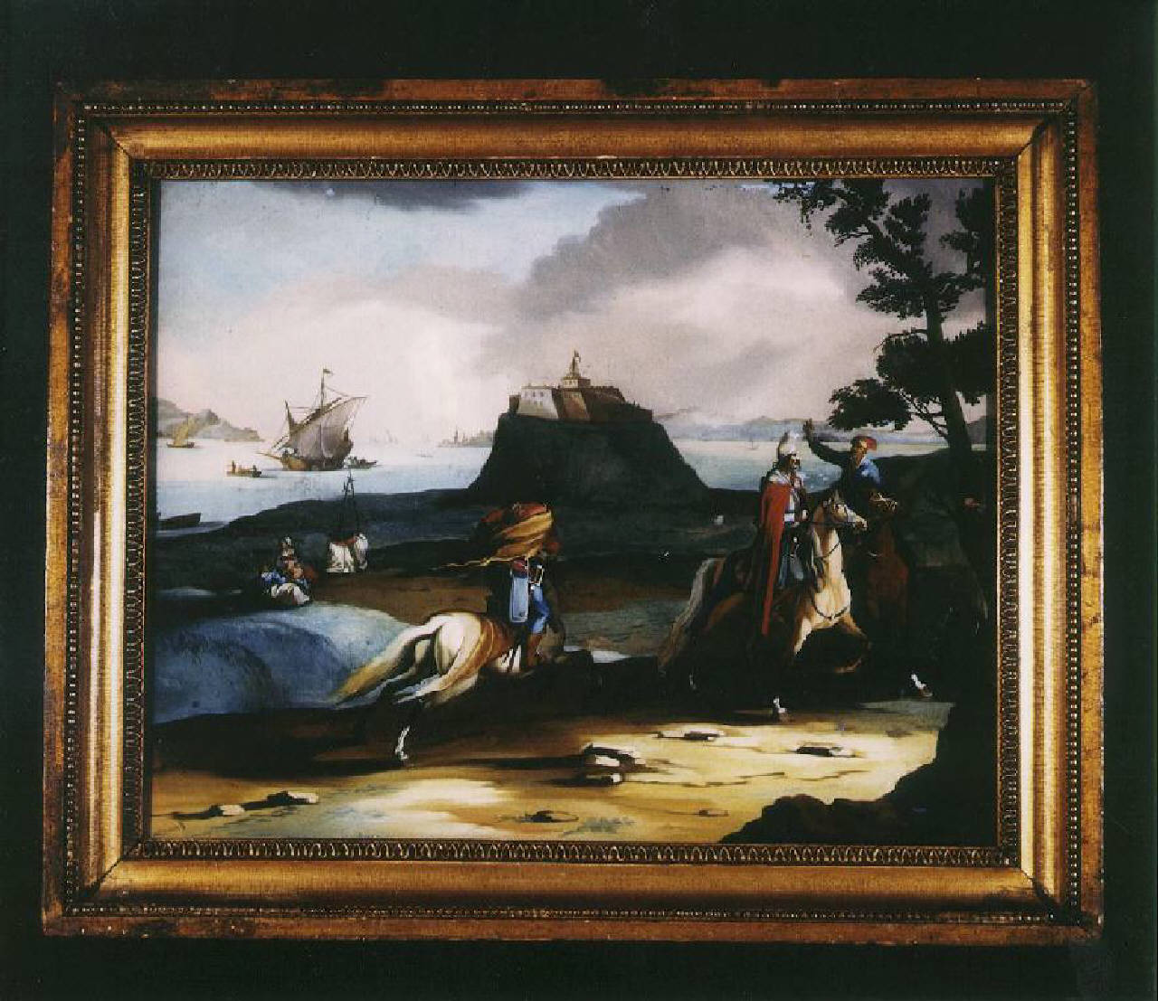 Paesaagio con marina e cavalieri (dipinto) - Ambito veneziano (seconda metà sec. XVIII)