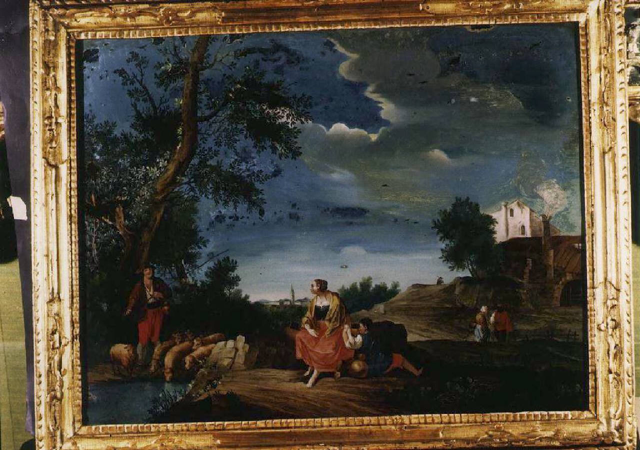 paesaggio con pastore e figure (dipinto) - Ambito veneziano (fine sec. XVIII)