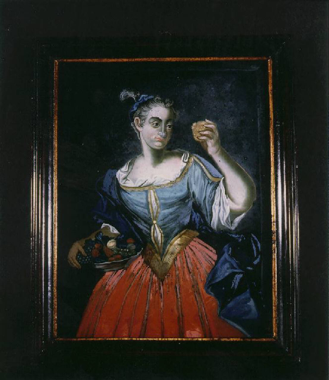 Donna con piatto di frutta (Autunno?) (dipinto) - Ambito dell'Italia Settentrionale (metà sec. XVIII)