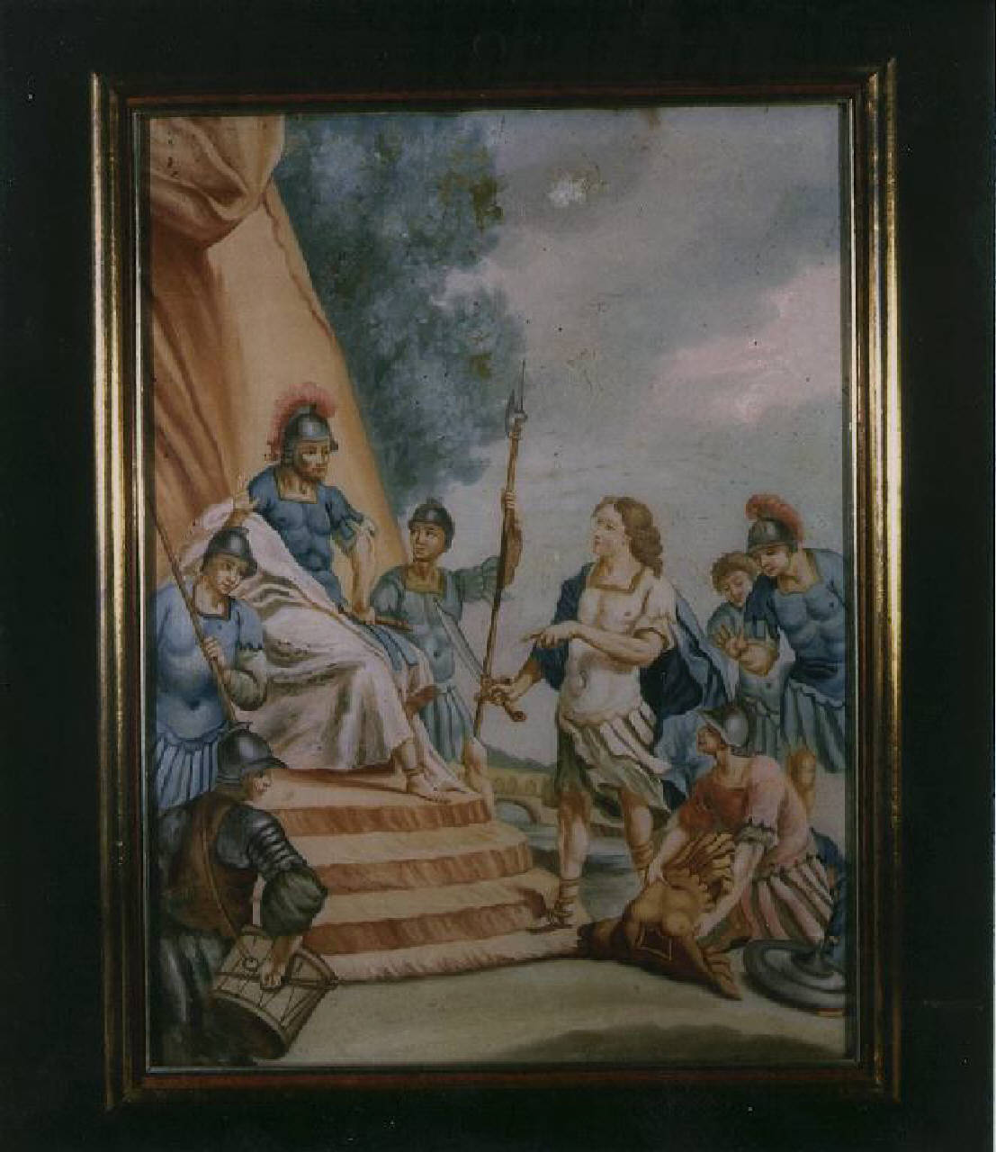 Soldato depone l'armatura di fronte a un capitano (dipinto) - Ambito veneziano (sec. XVIII)