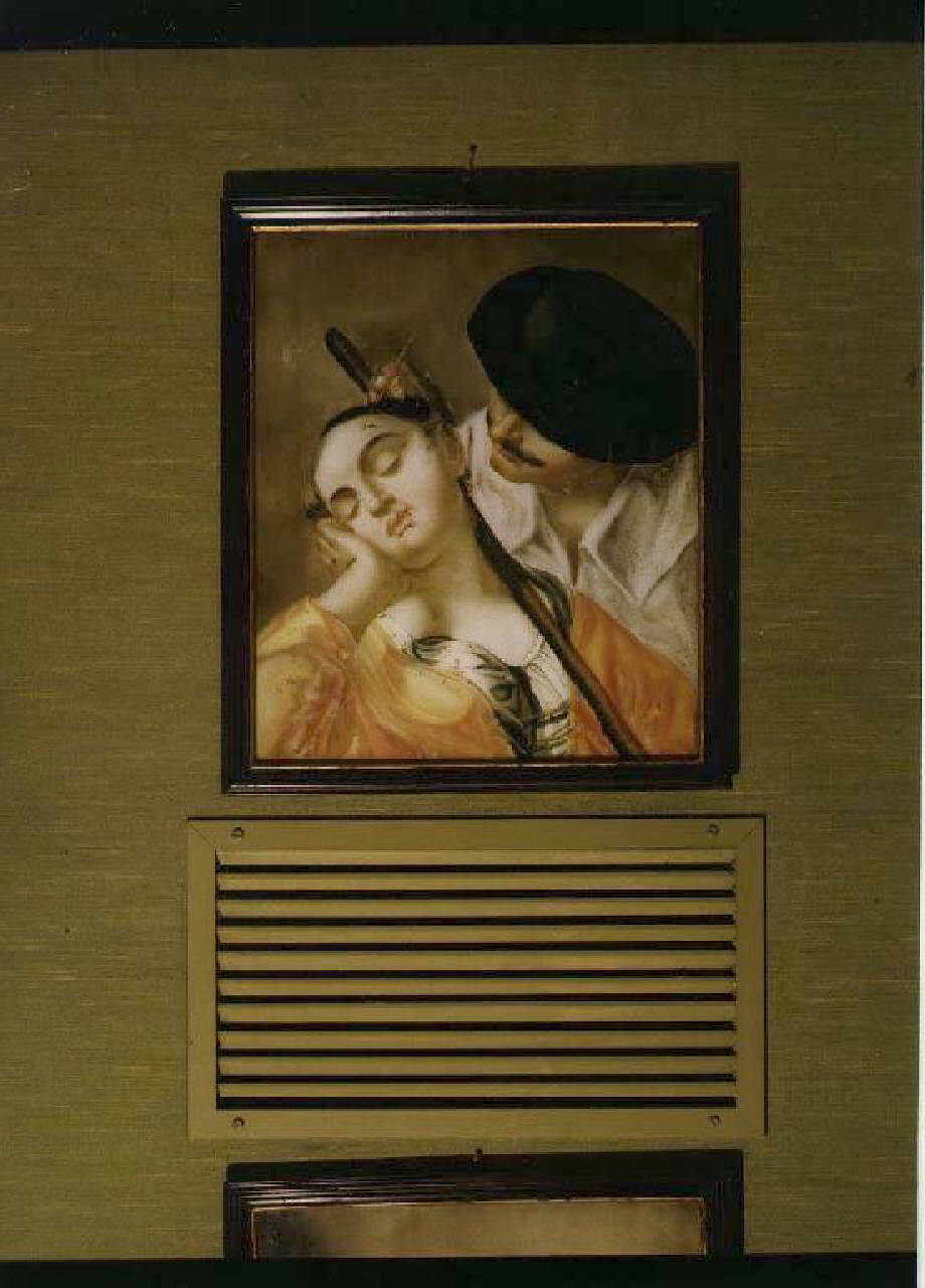 Giovane fa il solletico a ragazza addormentata (dipinto) - Ambito veneziano (terzo quarto sec. XVIII)