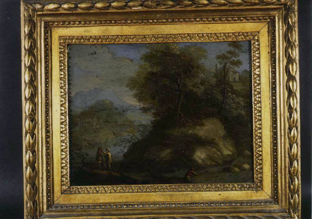 paesaggio fluviale con figure (dipinto) - Ambito italiano (sec. XVIII)
