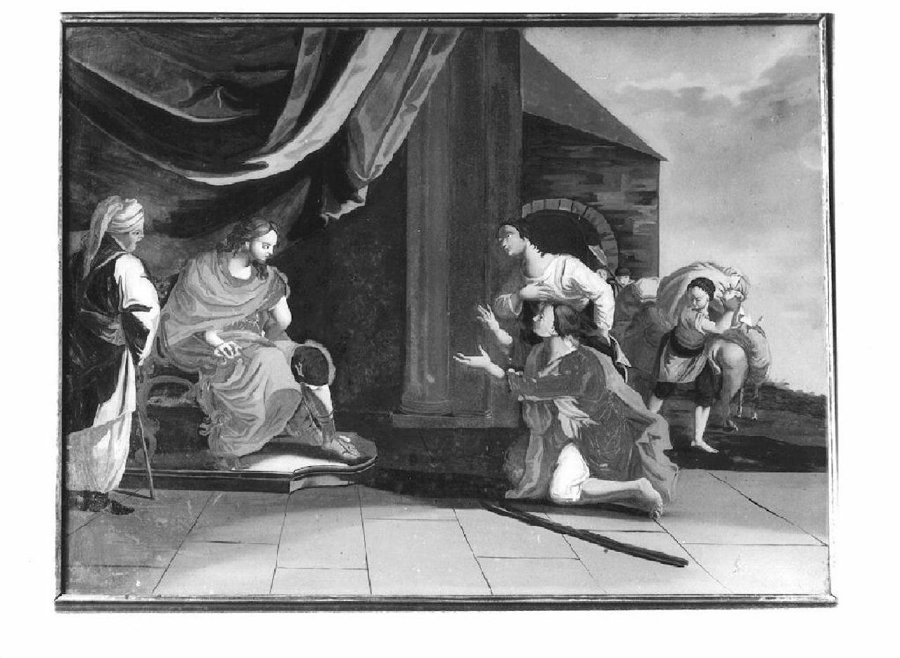 Scena dalla vita di Giuseppe (Giuseppe davanti al faraone?) (dipinto) - Ambito veneziano (metà sec. XVIII)