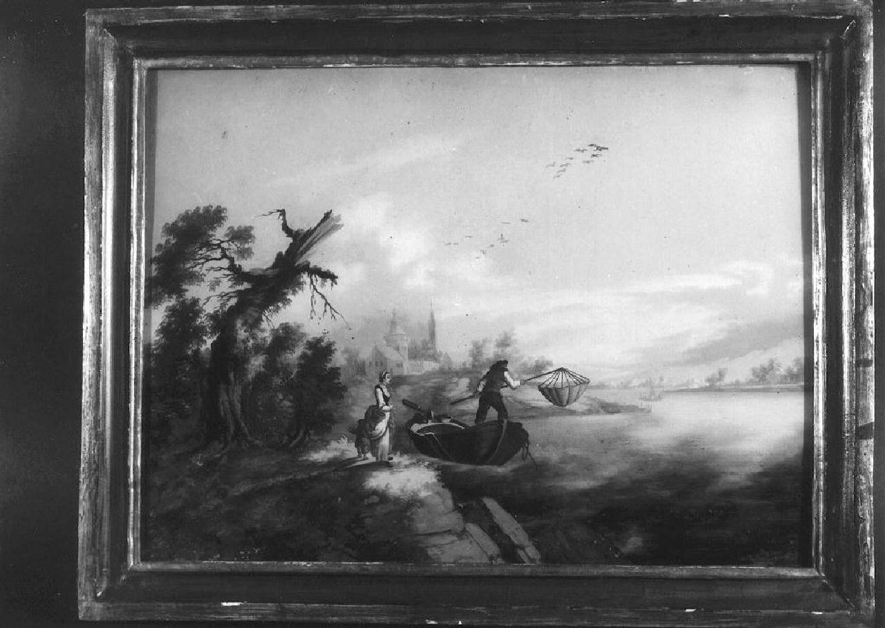paesaggio con pescatore (dipinto) - Ambito veneziano (sec. XVIII)
