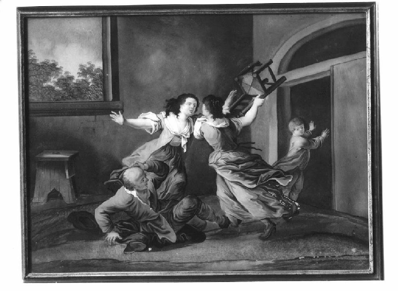 Scena di litigio tra due donne (dipinto) - Ambito tedesco (sec. XVIII)
