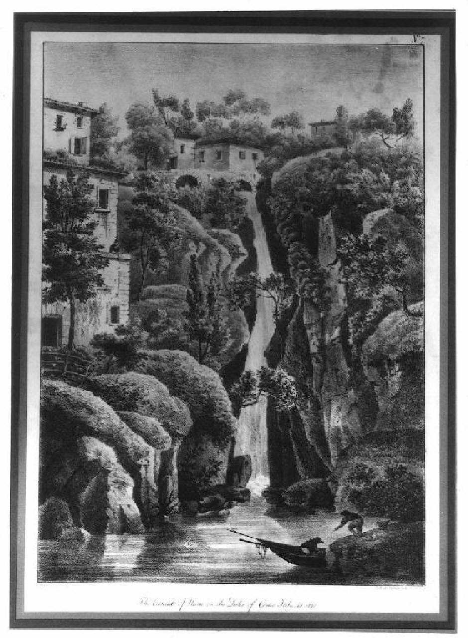 veduta del lago di Como, la cascata di Nesso (stampa) di Colston Marianne (sec. XIX)